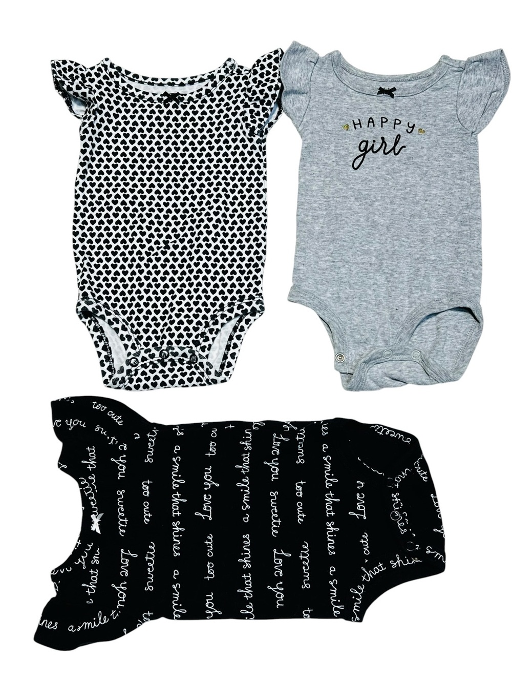 Carter's Baby Girls 3-Pack Bodysuits - Gray, Black, White